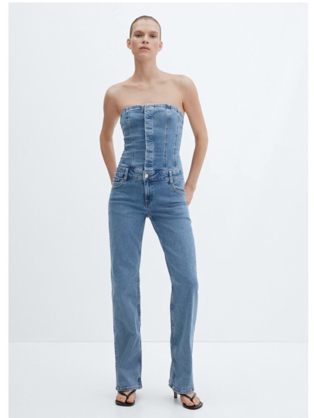 Mango Strapless Denim Jumpsuit